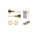 IVER Annecy Door Lever Handle On Round Rose Pair | Entrance Kit (Key/Thumb) | 9 Finishes - Polished Brass