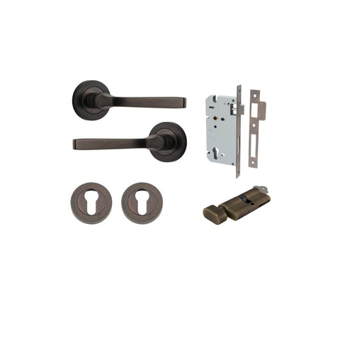 IVER Annecy Door Lever Handle On Round Rose Pair | Passage Kit | 9 Finishes - lifestyle