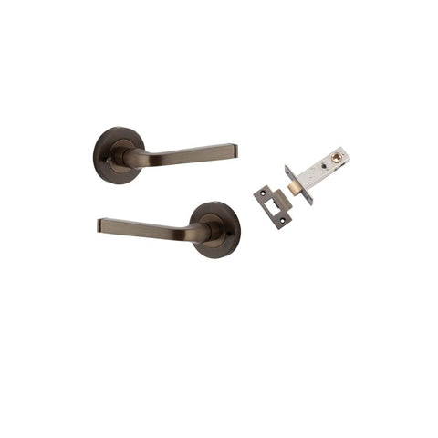 IVER Annecy Door Lever Handle On Round Rose Pair | Separate Privacy Kit | 9 Finishes - Signature Brass