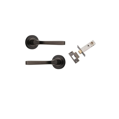 IVER Annecy Door Lever Handle On Round Rose Pair | Passage Kit | 9 Finishes - Signature Brass