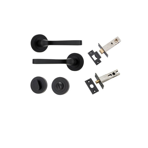 IVER Annecy Door Lever Handle On Round Rose Pair | Separate Privacy Kit | 9 Finishes - Matt Black