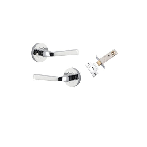 IVER Annecy Door Lever Handle On Round Rose Pair | Inbuilt Privacy Kit | 9 Finishes - Polished Chrome
