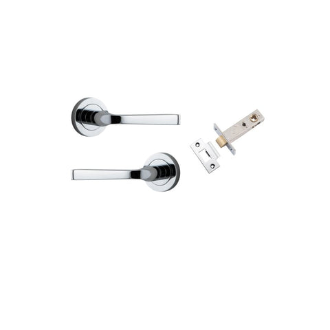 IVER Annecy Door Lever Handle On Round Rose Pair | Passage Kit | 9 Finishes - Polished Chrome
