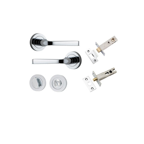 IVER Annecy Door Lever Handle On Round Rose Pair | Separate Privacy Kit | 9 Finishes - Polished Chrome