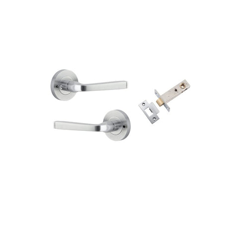 IVER Annecy Door Lever Handle On Round Rose Pair | Inbuilt Privacy Kit | 9 Finishes - Brushed Chrome