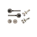 IVER Annecy Door Lever Handle On Round Rose Pair | Separate Privacy Kit | 9 Finishes - Distressed Nickel