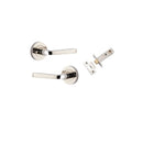 IVER Annecy Door Lever Handle On Round Rose Pair | Inbuilt Privacy Kit | 9 Finishes - Polished Nickel