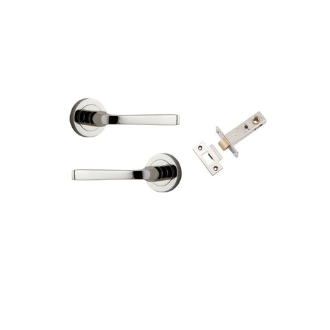 IVER Annecy Door Lever Handle On Round Rose Pair | Passage Kit | 9 Finishes - Polished Nickel