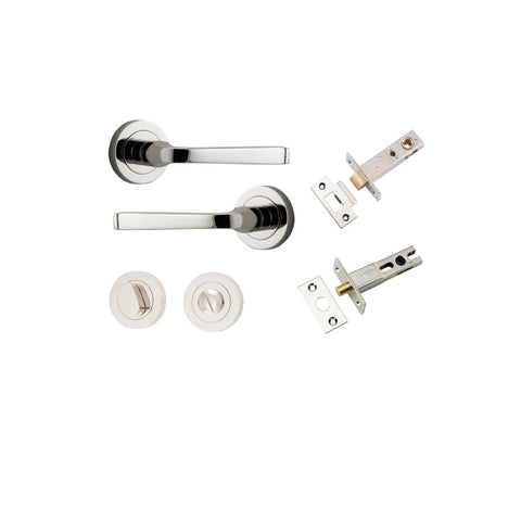 IVER Annecy Door Lever Handle On Round Rose Pair | Separate Privacy Kit | 9 Finishes - Polished Nickel