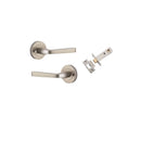 IVER Annecy Door Lever Handle On Round Rose Pair | Inbuilt Privacy Kit | 9 Finishes - Satin Nickel