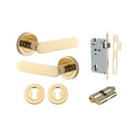 Iver Bronte Solid Brass Door Lever on Round Rose | All Functions | Entrance Kit (Key/Key) | 7 Finishes - Polished Brass