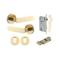 Iver Bronte Solid Brass Door Lever on Round Rose | All Functions | Entrance Kit (Key/Thumb) | 7 Finishes - Polished Chrome