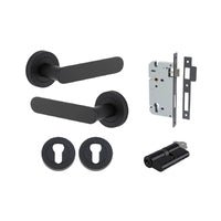 Iver Bronte Solid Brass Door Lever on Round Rose | All Functions | Entrance Kit (Key/Key) | 7 Finishes - Matt Black