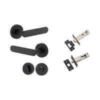 Iver Bronte Solid Brass Door Lever on Round Rose | All Functions | Separate Privacy Kit | 7 Finishes - Matt Black