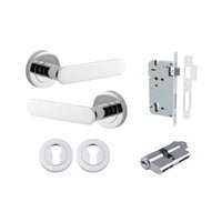 Iver Bronte Solid Brass Door Lever on Round Rose | All Functions | Entrance Kit (Key/Key) | 7 Finishes - Polished Chrome