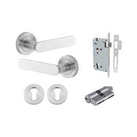 Iver Bronte Solid Brass Door Lever on Round Rose | All Functions | Entrance Kit (Key/Key) | 7 Finishes - Brushed Chrome