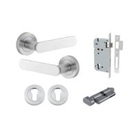 Iver Bronte Solid Brass Door Lever on Round Rose | All Functions | Entrance Kit (Key/Thumb) | 7 Finishes - Brushed Chrome