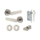 Iver Bronte Solid Brass Door Lever on Round Rose | All Functions | Entrance Kit (Key/Key) | 7 Finishes - Satin Nickel