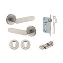 Iver Bronte Solid Brass Door Lever on Round Rose | All Functions | Entrance Kit (Key/Thumb) | 7 Finishes - Satin Nickel