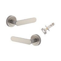 Iver Bronte Solid Brass Door Lever on Round Rose | All Functions | Inbuilt Privacy Kit | 7 Finishes - Satin Nickel