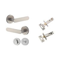Iver Bronte Solid Brass Door Lever on Round Rose | All Functions | Separate Privacy Kit | 7 Finishes - Satin Nickel