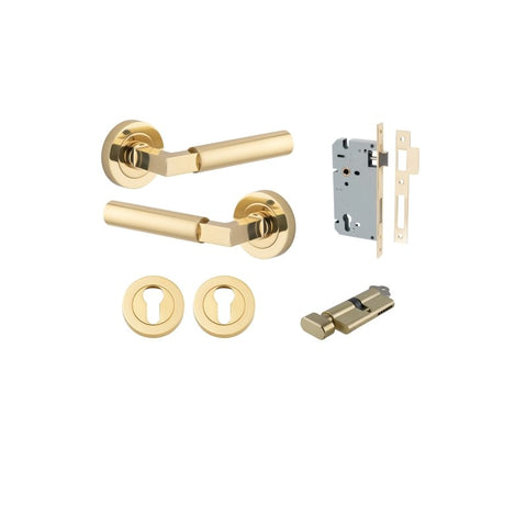 Iver Berlin Solid Brass Door Lever Handle | Entrance Kit (Key/Thumb) | 7 Finishes - Polished Brass