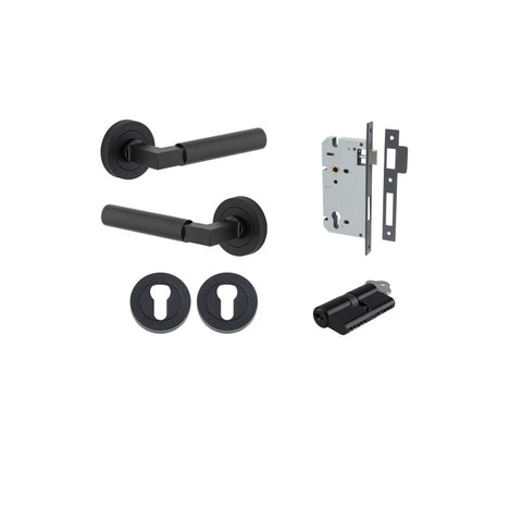Iver Berlin Solid Brass Door Lever Handle | Entrance Kit (Key/Key) | 7 Finishes - Matt Black
