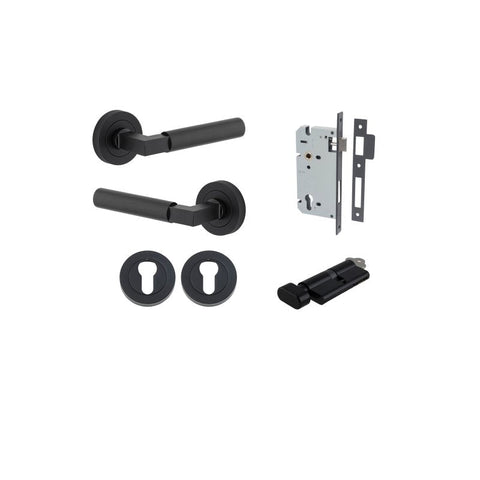 Iver Berlin Solid Brass Door Lever Handle | Entrance Kit (Key/Thumb) | 7 Finishes - Matt Black
