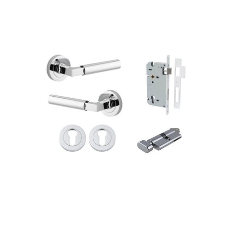 Iver Berlin Solid Brass Door Lever Handle | Entrance Kit (Key/Thumb) | 7 Finishes - Polished Chrome