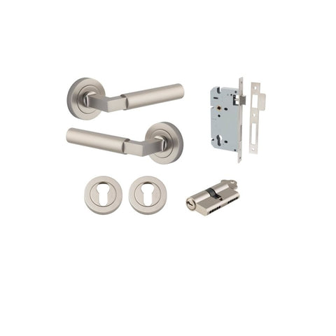 Iver Berlin Solid Brass Door Lever Handle | Entrance Kit (Key/Key) | 7 Finishes - Satin Nickel