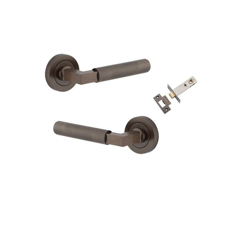 Iver Brunswick Knurled Solid Brass Door Lever Handle On Round Rose | Passage Kit | 6 Finishes - Signature Brass