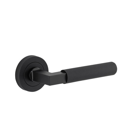 Iver Brunswick Knurled Solid Brass Door Lever Handle On Round Rose | Lever Set Only | 6 Finishes - Matt Black