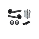 Iver Brunswick Knurled Solid Brass Door Lever Handle On Round Rose | Entrance Kit (Key/Thumb) | 6 Finishes - Matt Black