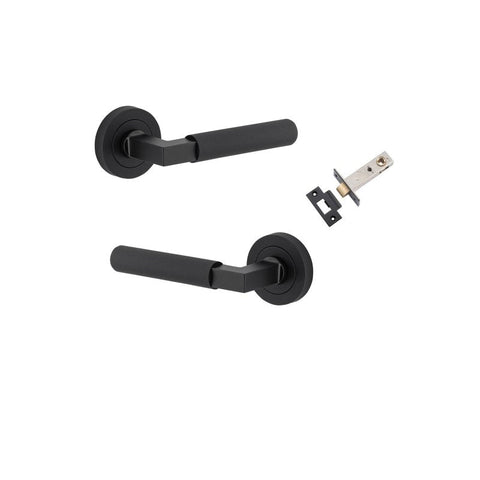 Iver Brunswick Knurled Solid Brass Door Lever Handle On Round Rose | Inbuilt Privacy Kit | 6 Finishes - Matt Black
