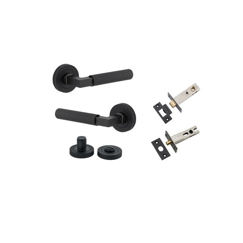 Iver Brunswick Knurled Solid Brass Door Lever Handle On Round Rose | Separate Privacy Kit | 6 Finishes - Matt Black