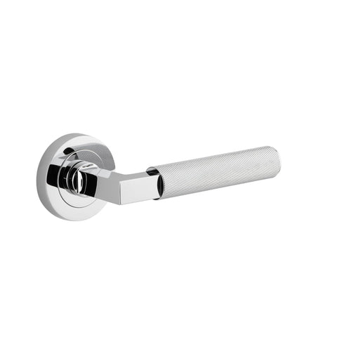 Iver Brunswick Knurled Solid Brass Door Lever Handle On Round Rose | Lever Set Only | 6 Finishes - Polished Chrome