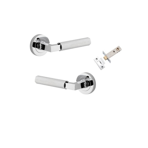 Iver Brunswick Knurled Solid Brass Door Lever Handle On Round Rose | Passage Kit | 6 Finishes - Polished Chrome