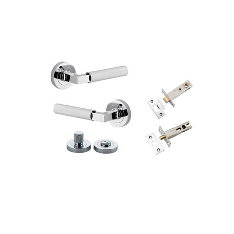 Iver Brunswick Knurled Solid Brass Door Lever Handle On Round Rose | Separate Privacy Kit | 6 Finishes - Polished Chrome