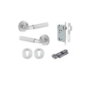 Iver Brunswick Knurled Solid Brass Door Lever Handle On Round Rose | Entrance Kit (Key/Thumb) | 6 Finishes - Brushed Chrome