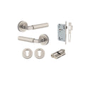 Iver Brunswick Knurled Solid Brass Door Lever Handle On Round Rose | Entrance Kit (Key/Key) | 6 Finishes - Satin Nickel