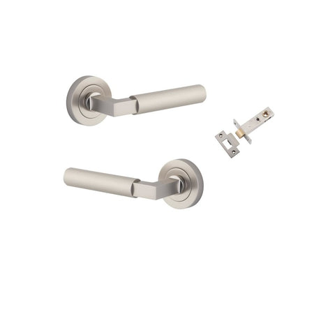 Iver Brunswick Knurled Solid Brass Door Lever Handle On Round Rose | Passage Kit | 6 Finishes - Satin Nickel