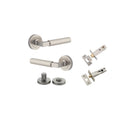 Iver Brunswick Knurled Solid Brass Door Lever Handle On Round Rose | Separate Privacy Kit | 6 Finishes - Satin Nickel
