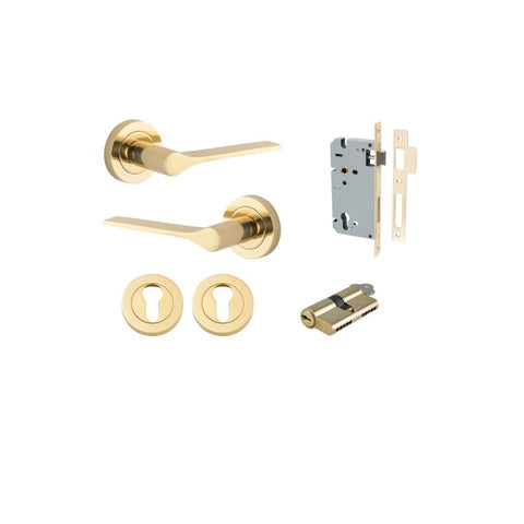 Iver Como Door Lever on Round Rose | Entrance Kit (Key/Key) | 7 Finishes - Polished Brass