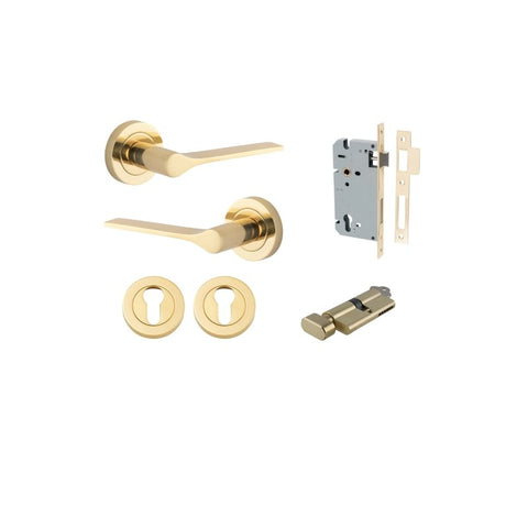Iver Como Door Lever on Round Rose | Entrance Kit (Key/Thumb) | 7 Finishes - Polished Brass