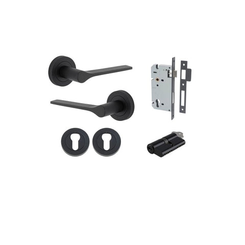 Iver Como Door Lever on Round Rose | Entrance Kit (Key/Key) | 7 Finishes - Matt Black