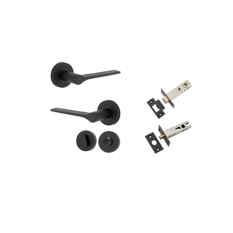 Iver Como Door Lever on Round Rose | Separate Privacy Kit | 7 Finishes - Matt Black