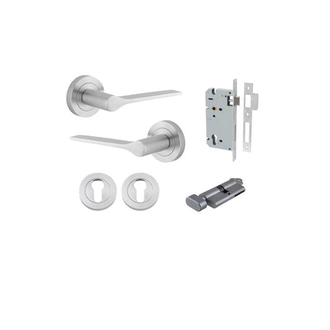 Iver Como Door Lever on Round Rose | Entrance Kit (Key/Thumb) | 7 Finishes - Brushed Chrome