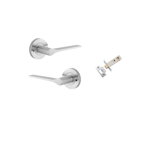 Iver Como Door Lever on Round Rose | Inbuilt Privacy Kit | 7 Finishes - Brushed Chrome