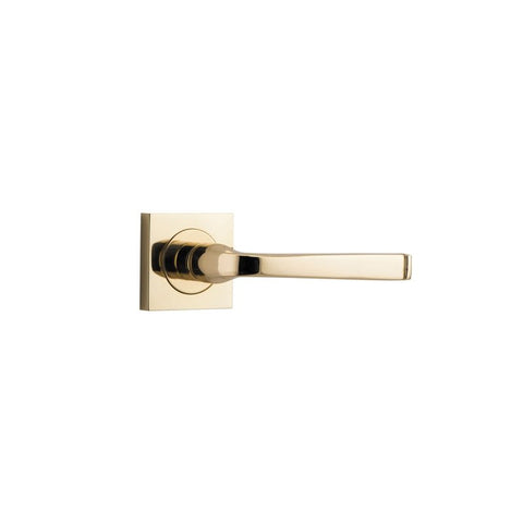 IVER Annecy Door Lever Handle On Square Rose Pair | Lever Set Only | 9 Finishes - Polished Brass