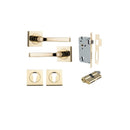 IVER Annecy Door Lever Handle On Square Rose Pair | Entrance Kit (Key/Key) | 9 Finishes - Polished Brass